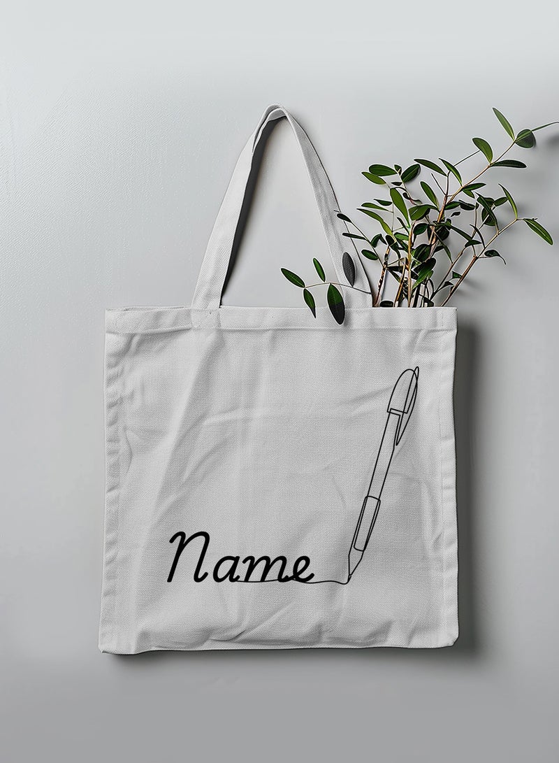 LOWHA Customizable Polyester Tote Bag with Shoulder Straps Personalized with Your Name and Pen Design White - Image 3