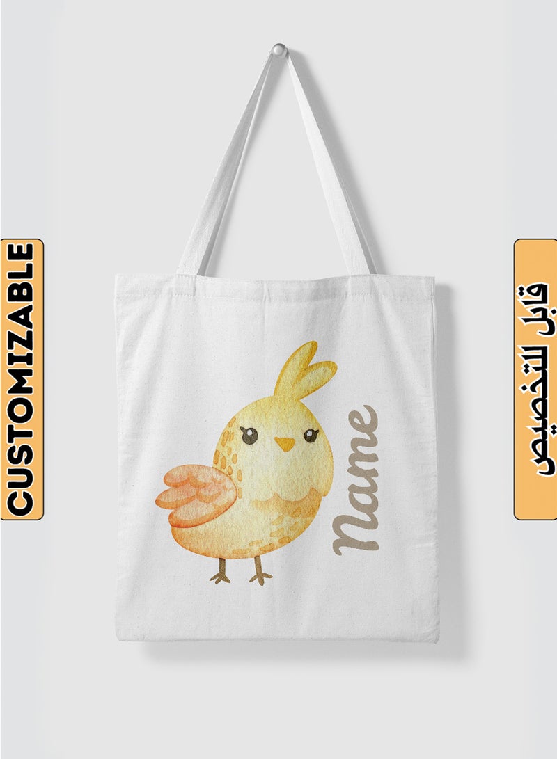 لوحة حقيبة يد بأحزمة كتف من البوليستر باسم قابل للتخصيص بتصميم طائر لطيف أبيض - Image 1