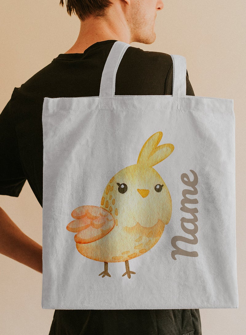 لوحة حقيبة يد بأحزمة كتف من البوليستر باسم قابل للتخصيص بتصميم طائر لطيف أبيض - Image 5