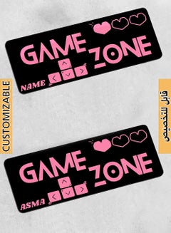 LOWHA Customizable Desk Pad Rubber Desk Mat with Personalized Name and Gaming Zone Design on Premium Polyester Black/Pink  - Image 1