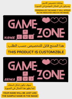 LOWHA Customizable Desk Pad Rubber Desk Mat with Personalized Name and Gaming Zone Design on Premium Polyester Black/Pink  - Image 2