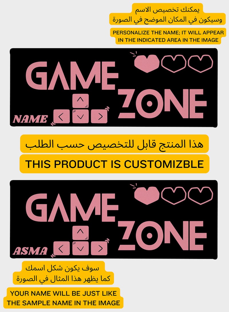 LOWHA - Customizable Desk Pad Rubber Desk Mat with Personalized Name and Gaming Zone Design on Premium Polyester Black/Pink - Image 1