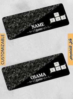 LOWHA Customizable Desk Pad Rubber Desk Mat with Personalized Name and Gaming Pattern on Premium Polyester Black/White  - Image 1