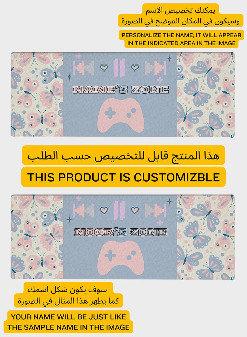 LOWHA Customizable Desk Pad Rubber Desk Mat with Personalized Name and Butterflies Pattern on Premium Polyester Multicolour  - Image 2