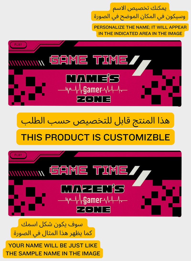 LOWHA Customizable Desk Pad Rubber Desk Mat with Personalized Name and Game Time Design on Premium Polyester Red/Black/White  - Image 2
