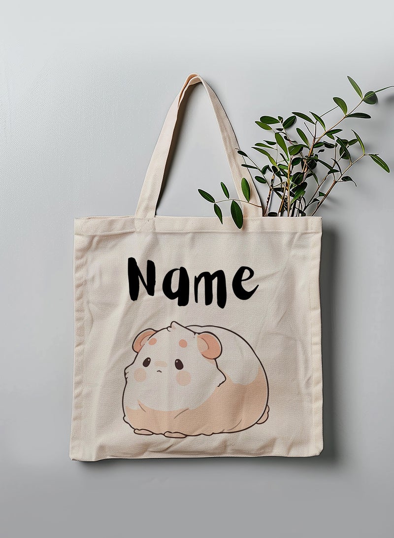 LOWHA Customizable Polyester Tote Bag with Shoulder Straps Personalized with Your Name and Cute Sheep Design Beige - Image 3