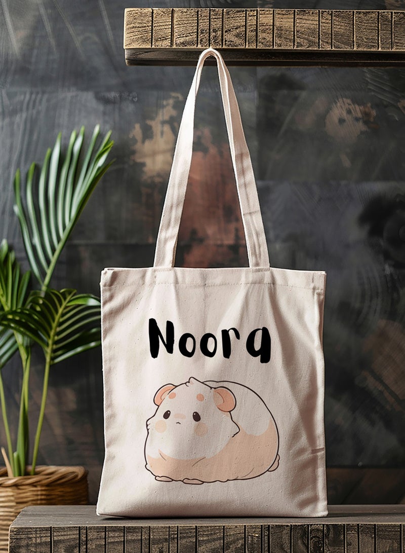 LOWHA Customizable Polyester Tote Bag with Shoulder Straps Personalized with Your Name and Cute Sheep Design Beige - Image 4