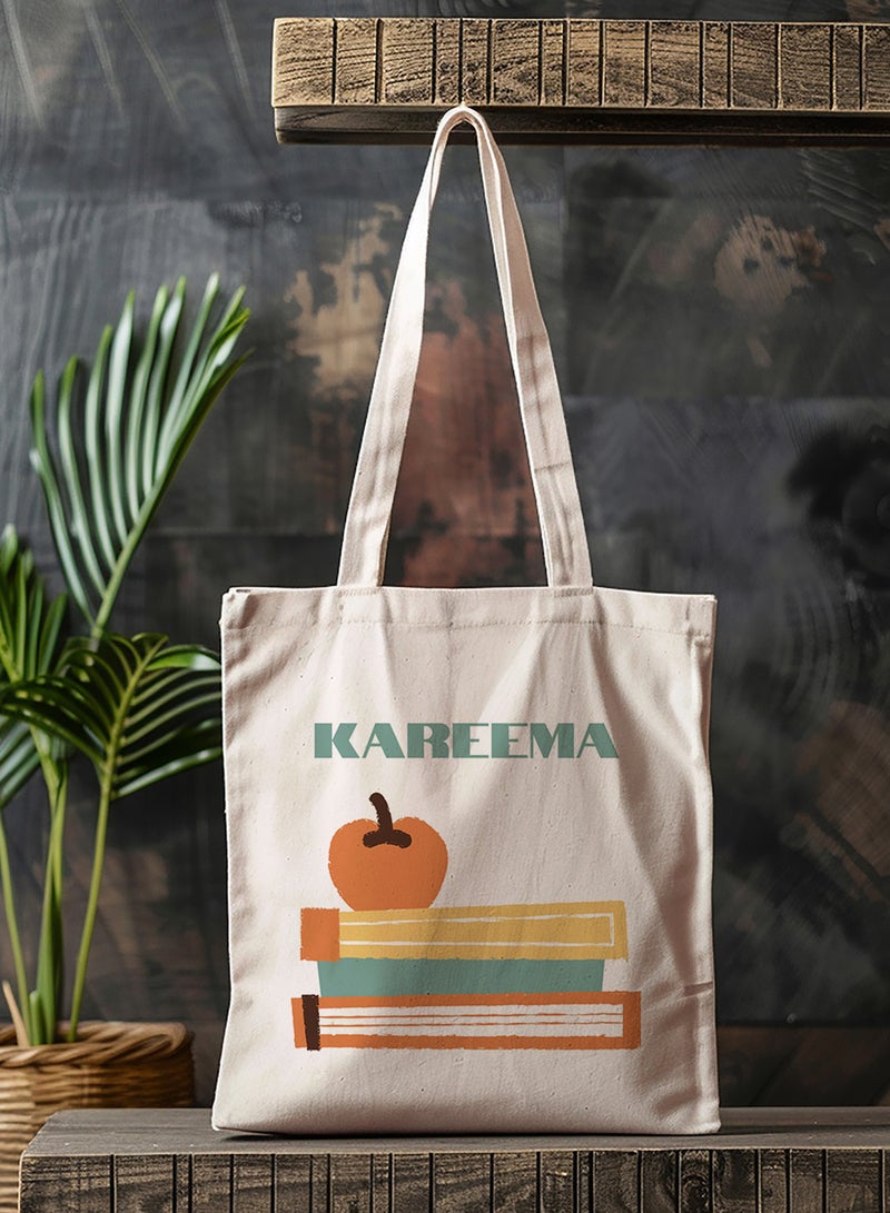 LOWHA Customizable Polyester Tote Bag with Shoulder Straps Personalized with Your Name and Books Design Beige - Image 4