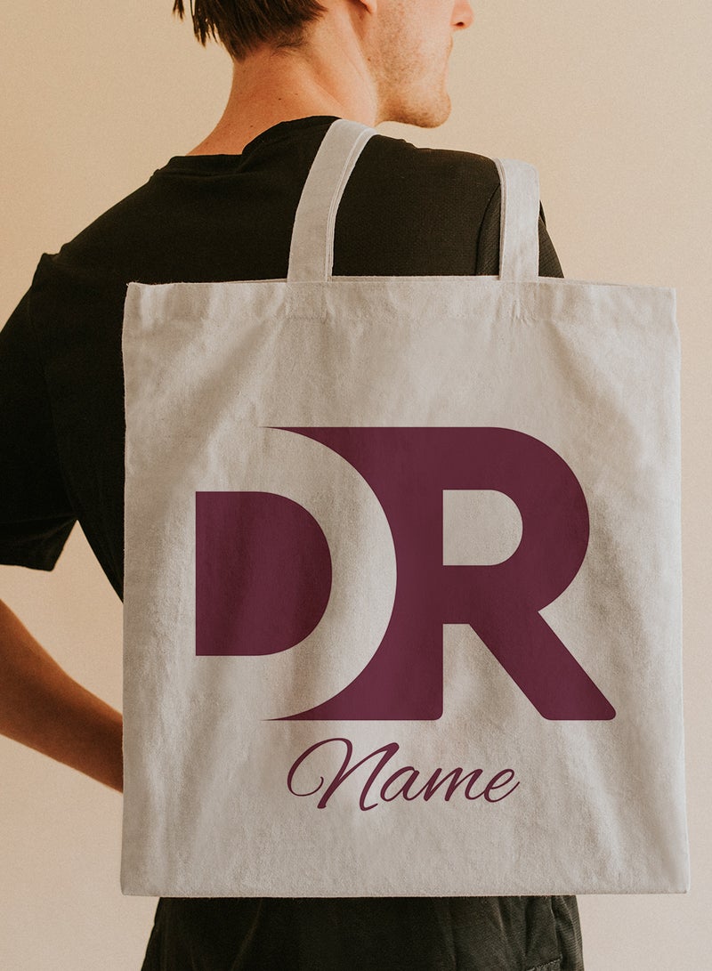 LOWHA Customizable Polyester Tote Bag with Shoulder Straps Personalized with Doctor Name and DR Design Beige - Image 5