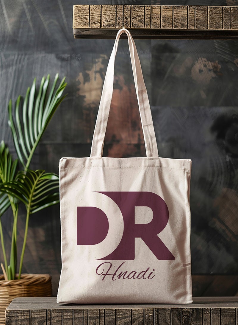 LOWHA Customizable Polyester Tote Bag with Shoulder Straps Personalized with Doctor Name and DR Design Beige - Image 4