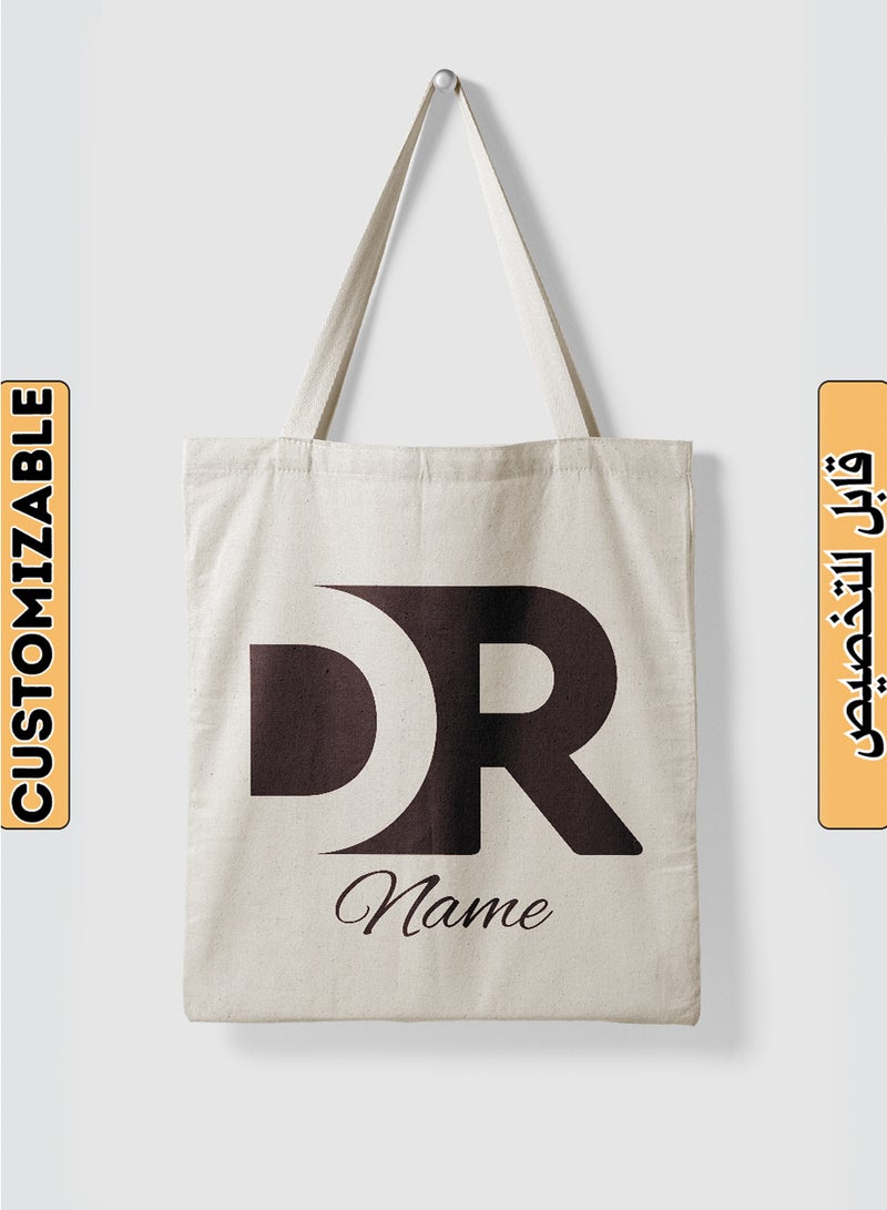 LOWHA Customizable Polyester Tote Bag with Shoulder Straps Personalized with Doctor Name and DR Design Beige - Image 1