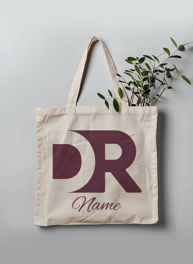 LOWHA Customizable Polyester Tote Bag with Shoulder Straps Personalized with Doctor Name and DR Design Beige - Image 3