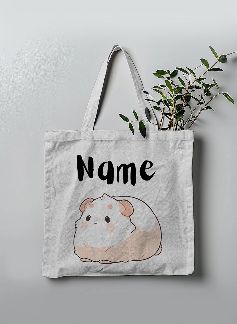 LOWHA Customizable Polyester Tote Bag with Shoulder Straps Personalized with Your Name and Cute Sheep Design White - Image 3