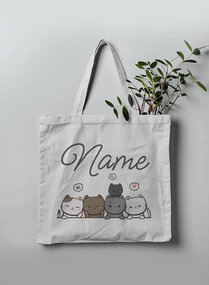 لوحة حقيبة يد بأحزمة كتف من البوليستر باسم قابل للتخصيص بتصميم قطط أبيض - Image 3