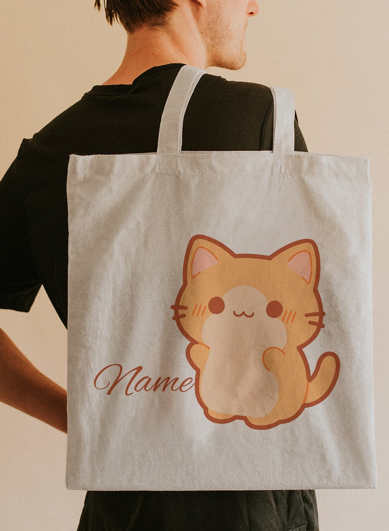 لوحة حقيبة يد بأحزمة كتف من البوليستر باسم قابل للتخصيص بتصميم قطة بيج - Image 5