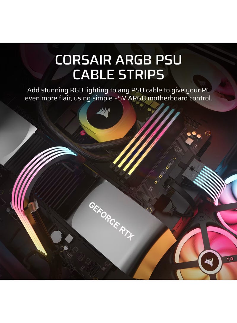 CORSAIR ARGB PSU Cable Strips, Premium Cable Sleeving with Addressable RGB Lighting, Customizable Light Effects, Compatible with Corsair Power Supplies, 2 x 600mm Strips, 5V RGB Connector | CP-8920282 Multicolour  - Image 2
