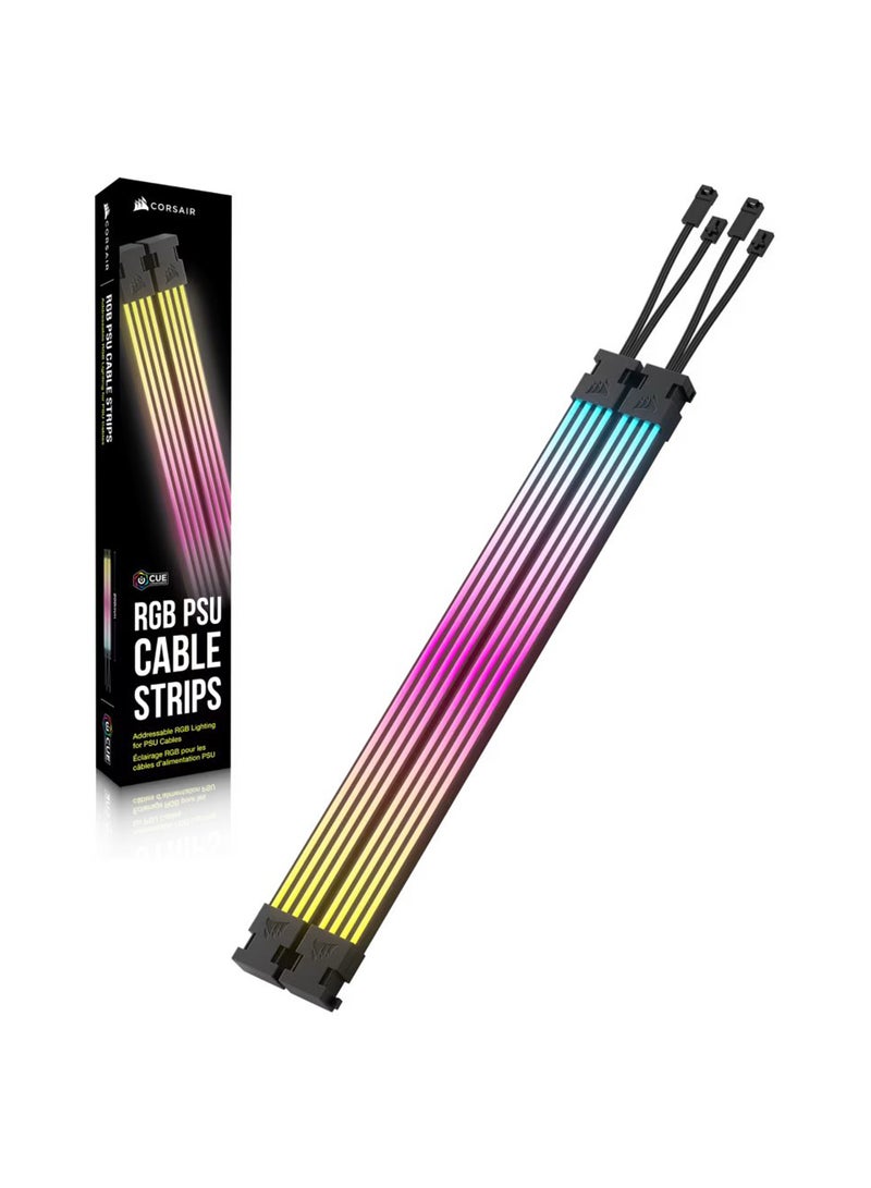 CORSAIR ARGB PSU Cable Strips, Premium Cable Sleeving with Addressable RGB Lighting, Customizable Light Effects, Compatible with Corsair Power Supplies, 2 x 600mm Strips, 5V RGB Connector | CP-8920282 Multicolour  - Image 4