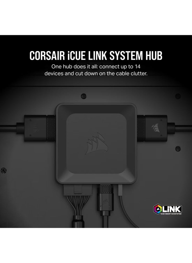 iCUE Link System Hub, 6x RGB and Fan Channels, USB 2.0 Connectivity, iCUE Software Compatibility, Supports iCUE Lighting, Fan Speed Control, Modular Design for PC Customization, CL-9011116-WW Black