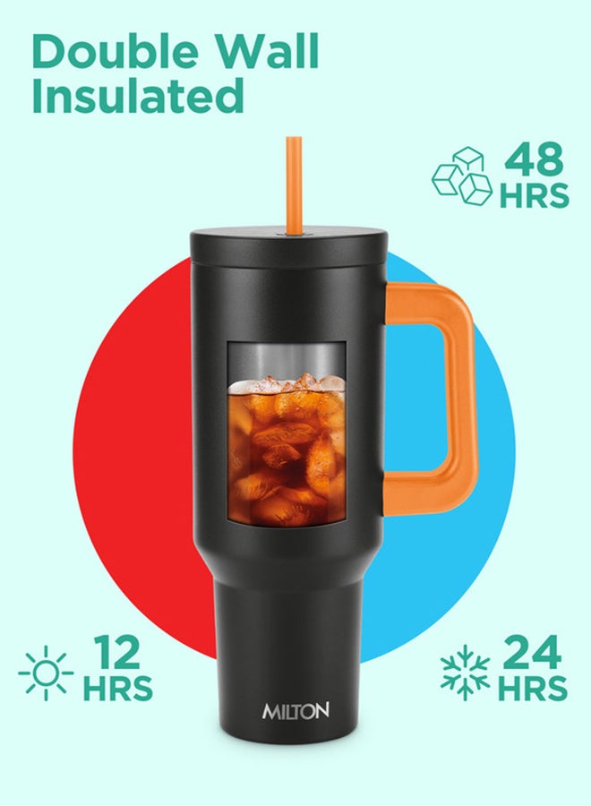ميلتون 1180 مل كوب معزول بالفراغ مع مقبضين قابلين للإزالة - يشمل 2 قشة، يحافظ على المشروبات ساخنة وباردة، فولاذ مقاوم للصدأ 18/8، زجاجة مزدوجة الجدران، كوب سفر للسيارة، في الهواء الطلق - فينوس - Image 2