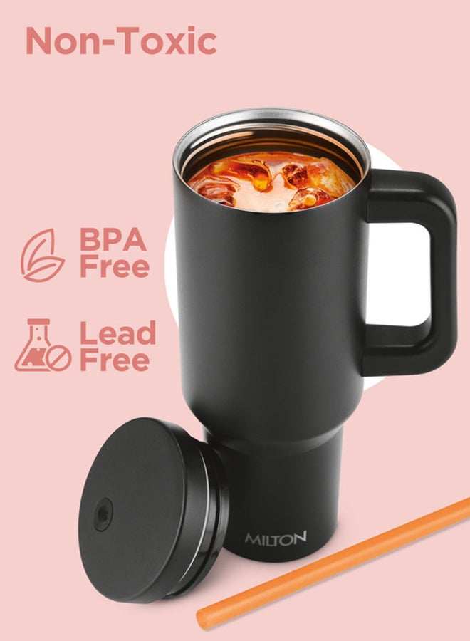 ميلتون 1180 مل كوب معزول بالفراغ مع مقبضين قابلين للإزالة - يشمل 2 قشة، يحافظ على المشروبات ساخنة وباردة، فولاذ مقاوم للصدأ 18/8، زجاجة مزدوجة الجدران، كوب سفر للسيارة، في الهواء الطلق - فينوس - Image 3