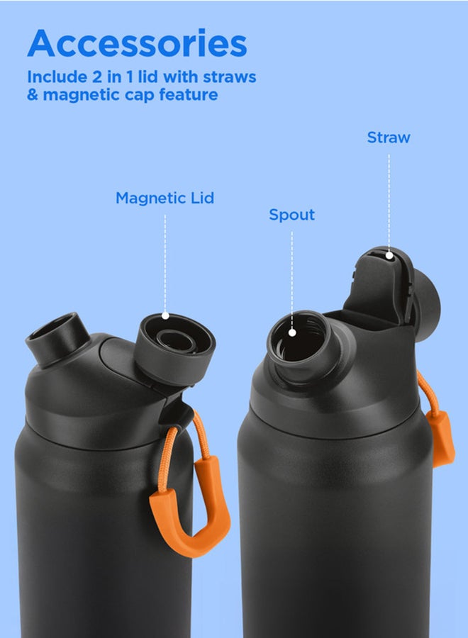 ميلتون زجاجة ماء معزولة بالفراغ سعة 940 مل مع غطاء قشة مغناطيسي، تحافظ على المشروبات ساخنة لمدة 12 ساعة وباردة لمدة 24 ساعة، من الفولاذ المقاوم للصدأ 18/8، زجاجة مزدوجة الجدران مع طلاء نحاسي داخلي للرياضة - تركي - Image 4