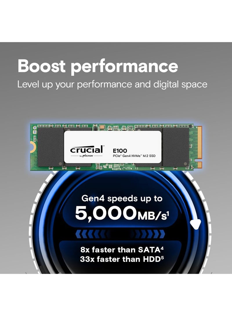 كروشيال E100 1TB M.2 NVMe PCIe Gen4 Internal SSD, Up to 5,000MB/s, Laptop & Desktop Compatible - CT1000E100SSD8C 1 TB  - Image 2