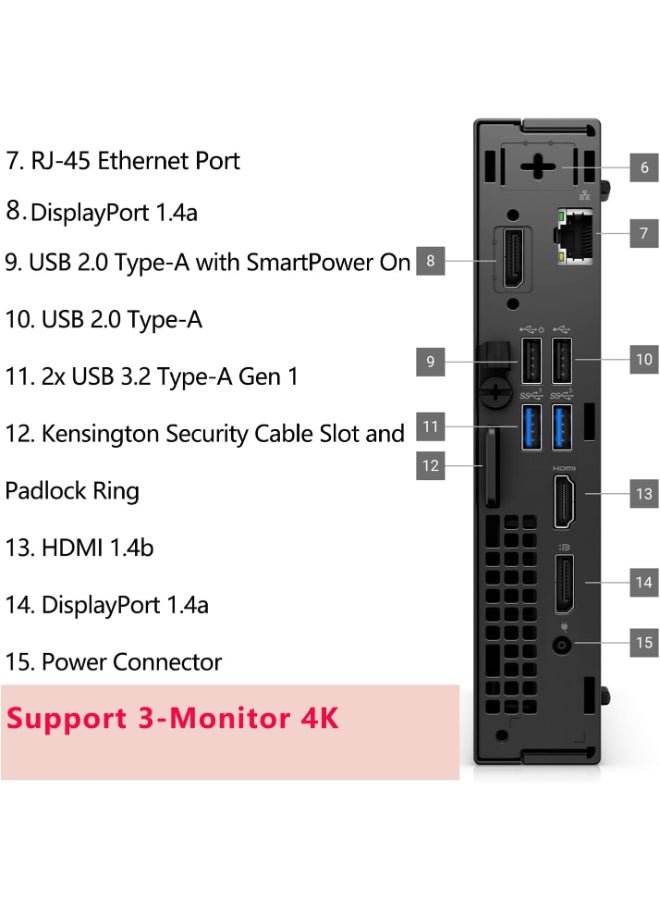ديل OptiPlex 7020 Micro Desktop Intel Core i5-14500T Processor/64GB RAM/1TB SSD/Windows 11 Pro With English Keyboard And Mouse Black Black - Image 5