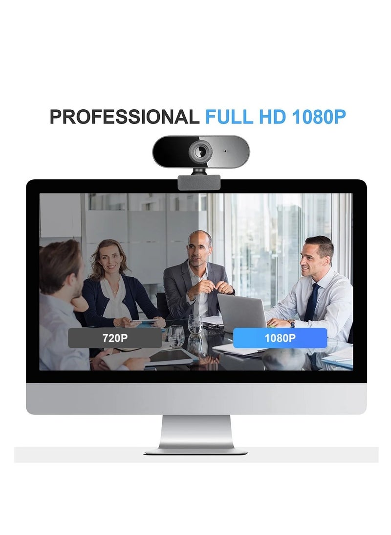Aukey - 1080P HD Webcam with Microphone - Noise Reduction Streaming Computer Web Camera for Desktop Laptop PC - Autofocus USB Camera for Video Calling Zoom Meeting BLACK - Image 1