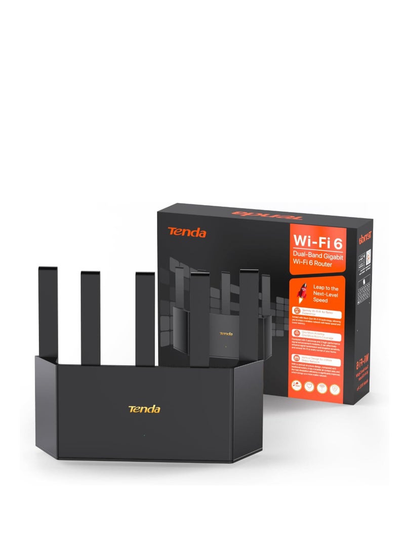 Tenda RX12L Pro AX3000Mbps Dual-Band WiFi Router, Vertical Design, 4 Gigabit Ports, 5 High Gain Antennas, WiFi+ Coverage, Compatible with Mesh, Parental Control, Guest Network, WPA3 Black - Image 1