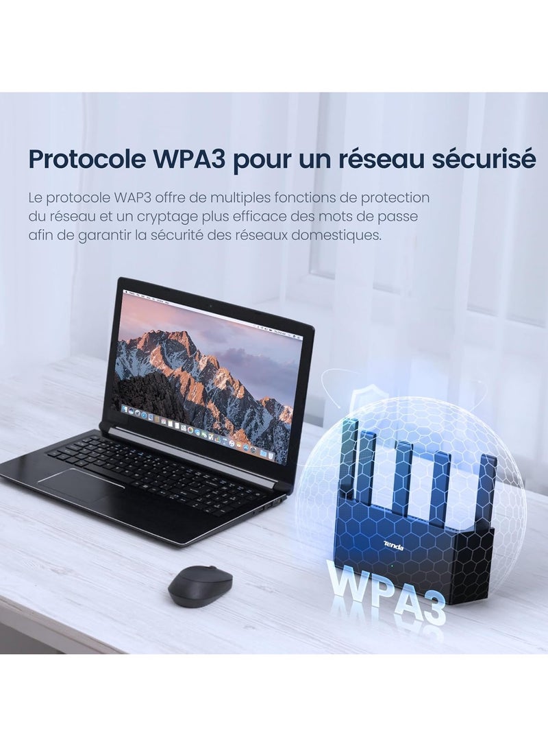 Tenda RX12L Pro AX3000Mbps Dual-Band WiFi Router, Vertical Design, 4 Gigabit Ports, 5 High Gain Antennas, WiFi+ Coverage, Compatible with Mesh, Parental Control, Guest Network, WPA3 Black - Image 3