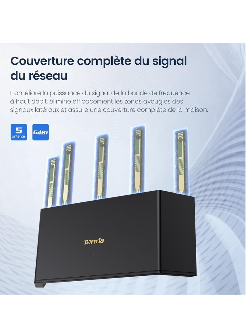 Tenda RX12L Pro AX3000Mbps Dual-Band WiFi Router, Vertical Design, 4 Gigabit Ports, 5 High Gain Antennas, WiFi+ Coverage, Compatible with Mesh, Parental Control, Guest Network, WPA3 Black - Image 5