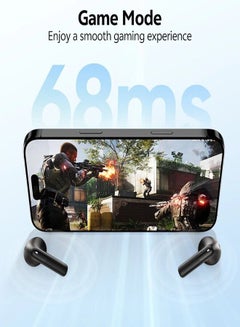 كيو سي واي AilyBuds E10 Bluetooth Earphone, ANC Wireless Earbuds With LDAC Codec with Hires Audio, 4 Mics ENC for Clear Call, 13mm Dynamic Driver, 68ms Game Mode, Touch Control & Long Battery Life - Black  - Image 5