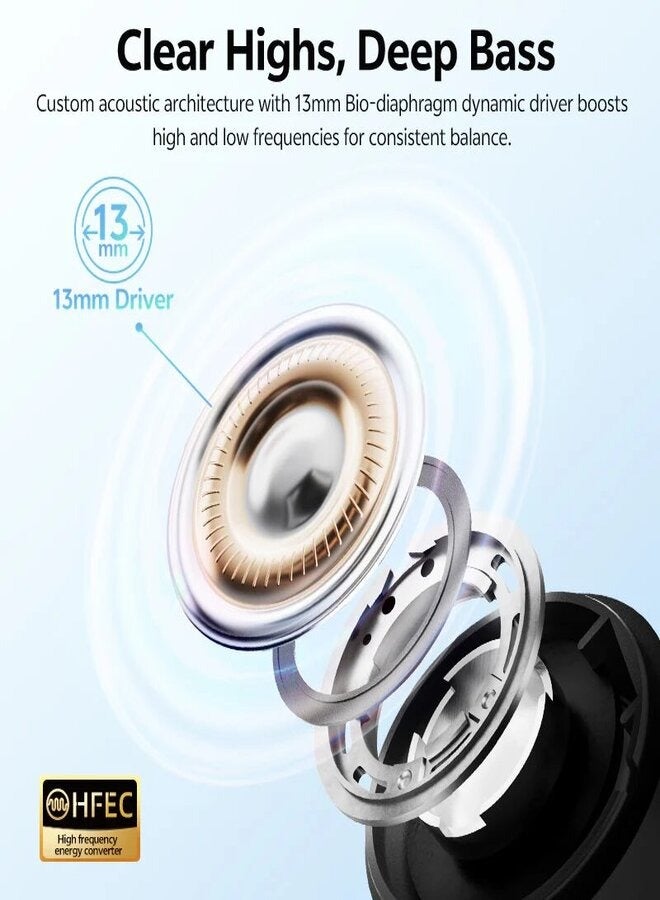QCY - AilyBuds E10 Bluetooth Earphone, ANC Wireless Earbuds With LDAC Codec with Hires Audio, 4 Mics ENC for Clear Call, 13mm Dynamic Driver, 68ms Game Mode, Touch Control & Long Battery Life - Black - Image 1