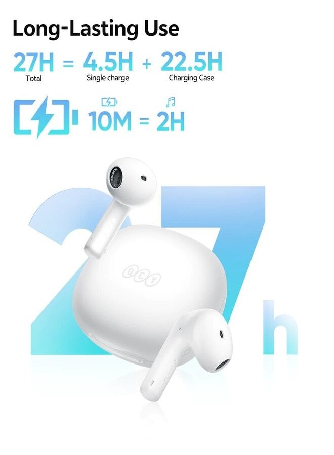 كيو سي واي - AilyBuds E10 Bluetooth Earphone, Wireless Earbuds With LDAC Codec with Hires Audio, 4 Mics ENC for Clear Call, 13mm Dynamic Driver, 68ms Game Mode, Touch Control & Long Battery Life - White - Image 1