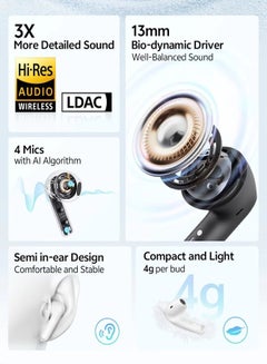 كيو سي واي AilyBuds E10 Bluetooth Earphone, Wireless Earbuds With LDAC Codec with Hires Audio, 4 Mics ENC for Clear Call, 13mm Dynamic Driver, 68ms Game Mode, Touch Control & Long Battery Life - White  - Image 4