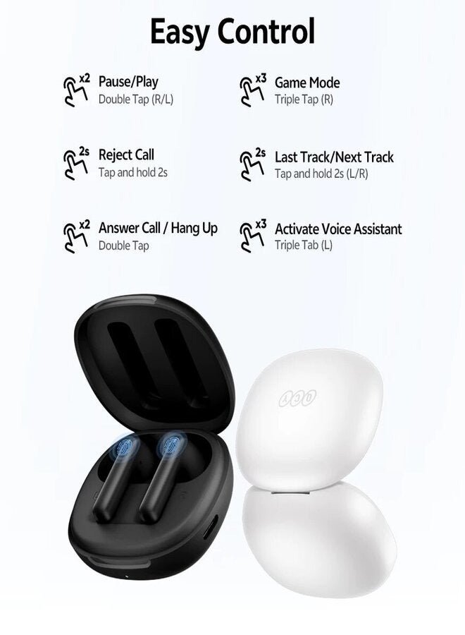 كيو سي واي - AilyBuds E10 Bluetooth Earphone, Wireless Earbuds With LDAC Codec with Hires Audio, 4 Mics ENC for Clear Call, 13mm Dynamic Driver, 68ms Game Mode, Touch Control & Long Battery Life - White - Image 1