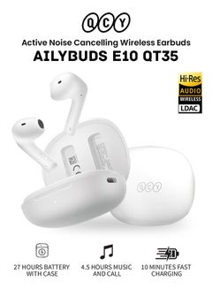 كيو سي واي AilyBuds E10 Bluetooth Earphone, Wireless Earbuds With LDAC Codec with Hires Audio, 4 Mics ENC for Clear Call, 13mm Dynamic Driver, 68ms Game Mode, Touch Control & Long Battery Life - White  - Image 1