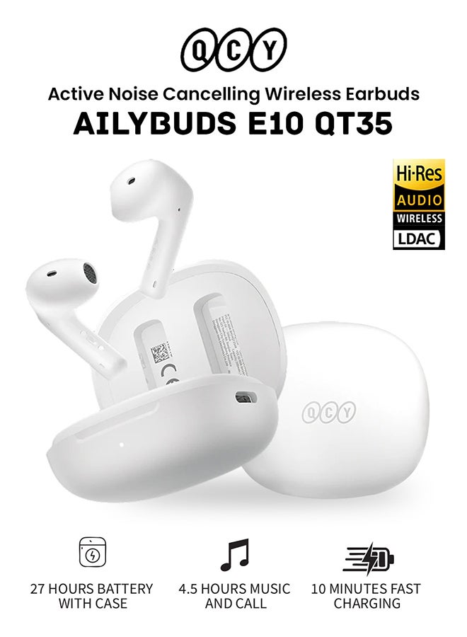 كيو سي واي - AilyBuds E10 Bluetooth Earphone, Wireless Earbuds With LDAC Codec with Hires Audio, 4 Mics ENC for Clear Call, 13mm Dynamic Driver, 68ms Game Mode, Touch Control & Long Battery Life - White - Image 1