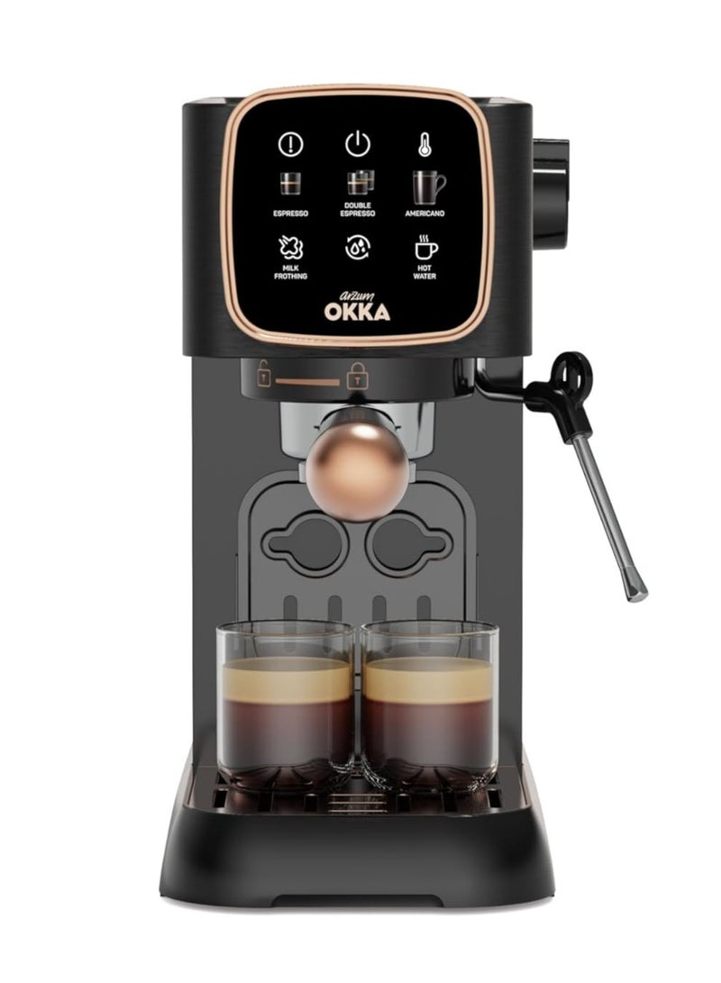 Arzum - Okka Semi Auto Espresso Machine – (With steam nozzle) 1.1 L 1628 W OK0034 Black/Copper - Image 1