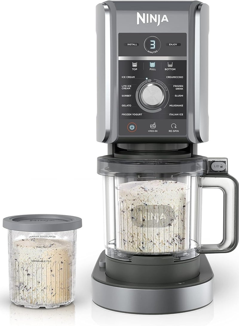 نينجا - CREAMi Deluxe Ice Cream Maker & Frozen Dessert Maker with 3 Tubs, 10 Functions, Makes Ice Cream, Gelato, Sorbet, Frozen Yoghurt, Milkshakes, Slushi & More, 2-in-1 Flavor Option NC501ME Silver - Image 1