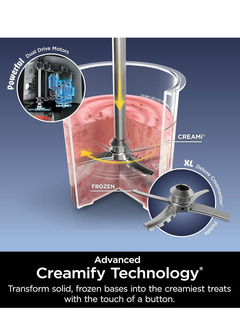 نينجا - CREAMi Deluxe Ice Cream Maker & Frozen Dessert Maker with 3 Tubs, 10 Functions, Makes Ice Cream, Gelato, Sorbet, Frozen Yoghurt, Milkshakes, Slushi & More, 2-in-1 Flavor Option NC501ME Silver - Image 1