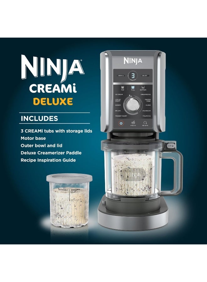 Ninja CREAMi Deluxe 10-in-1 Ice cream & Frozen Drink Maker with 3 Tubs, 10 Functions, Makes Ice Cream, Gelato, Sorbet, Frozen Yoghurt, Milkshakes, Slushi & More, 2-in-1 Flavor Option NC501ME Silver - Image 2