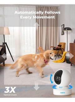 reolink E1 Zoom Indoor Security Camera, 2.4/5GHz Dual Band WiFi, 5MP Plug-in Pet Camera, 360 Degree Baby/Dog Monitor with 3X Optical Zoom, Auto Tracking, Person/Pet Detection,5V/2A DC  - Image 3