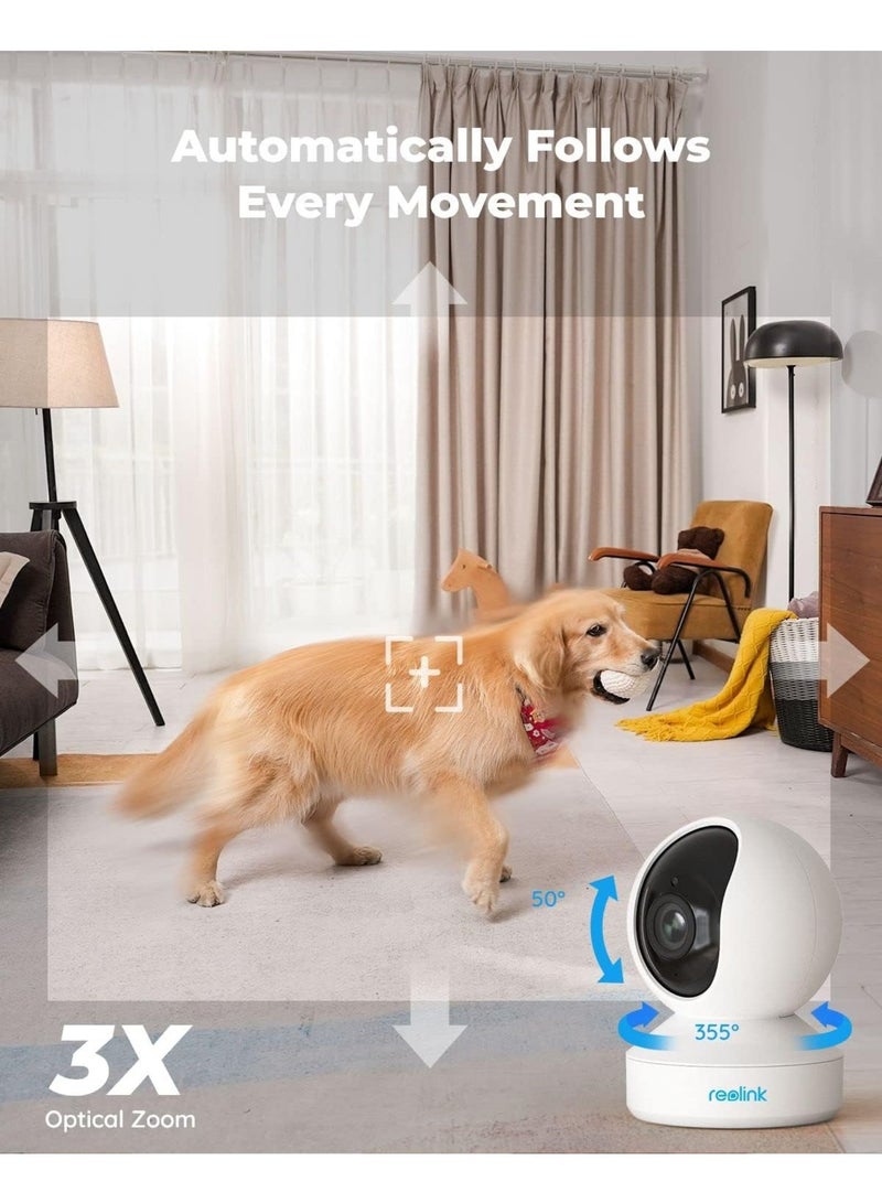 reolink - E1 Zoom Indoor Security Camera, 2.4/5GHz Dual Band WiFi, 5MP Plug-in Pet Camera, 360 Degree Baby/Dog Monitor with 3X Optical Zoom, Auto Tracking, Person/Pet Detection,5V/2A DC - Image 1