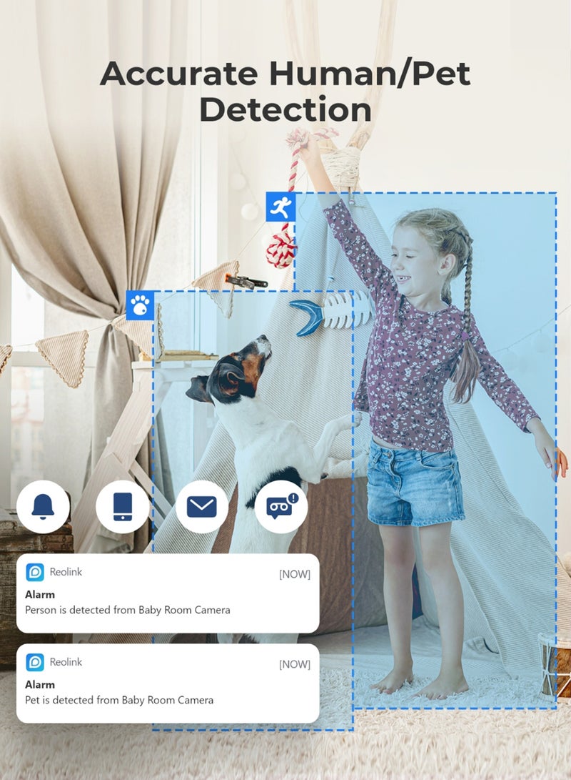 ريولينك - 2K Indoor Security Camera E1, Plug-in 2.4G Wireless WiFi for Baby/Pet Monitor with Phone app, 360 Degree Dog Camera with Person/Pet Detection, Night Vision, 2-Way Talk, Local Storage - Image 1