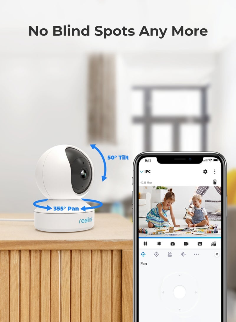 ريولينك - 2K Indoor Security Camera E1, Plug-in 2.4G Wireless WiFi for Baby/Pet Monitor with Phone app, 360 Degree Dog Camera with Person/Pet Detection, Night Vision, 2-Way Talk, Local Storage - Image 1