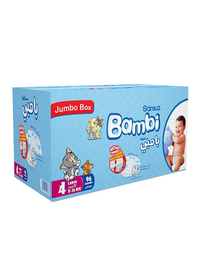 Sanita Bambi Sanita Bambi Baby Diapers, Size 4, Large 8-16 kg, Jumbo Box, 96 Diapers 