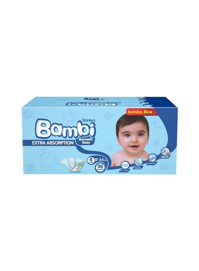 Sanita Bambi Sanita Bambi Baby Diapers, Size 4, Large 8-16 kg, Jumbo Box, 96 Diapers