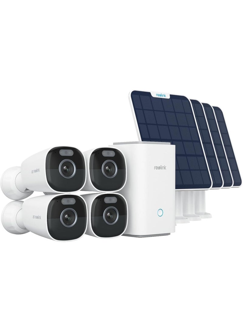 ريولينك نظام كاميرات أمان خارجية لاسلكية 4K، تخزين محلي مشفر لمدة سنة، رؤية ليلية ملونة، واي فاي 2.4/5GHz، كشف بالذكاء الاصطناعي، بدون رسوم شهرية، مركز منزلي مع 4X إيكو ألترا + لوحة شمسية - Image 1