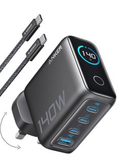 Anker 140W USB C Charger, Laptop Charger, 4-Port Multi-Device Fast Charging, Advanced GaN Power Adapter, Intuitive Touch Controls, Compatible with MacBook, iPhone 16 Series, Samsung, Pixel, and More Dark Grey  - Image 1